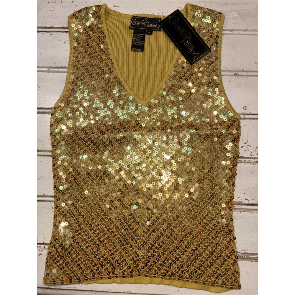 Vintage NWT Christine Phillipe Sequence V-Neck Top